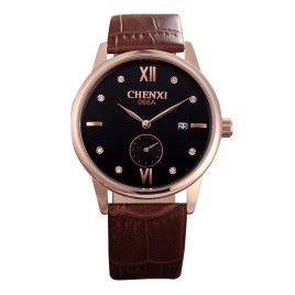 CHENXI 066A Man Woman Life Waterproof Rhinestone Quartz Business Watch Brand Luxury Watches Calendar Leather Strap Wristwatch - Gold and Black-Men