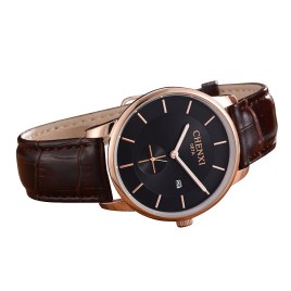 CHENXI 067A New Luxury Simple Style Genuine Leather Dres Quartz Wrist Watches for Men - Gold and Black-Men