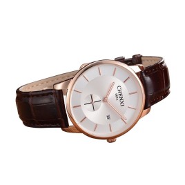 CHENXI 067A New Luxury Simple Style Genuine Leather Dres Quartz Wrist Watches for Men - Gold and White-Men
