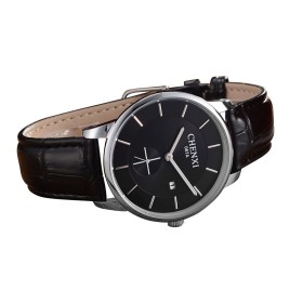 CHENXI 067A New Luxury Simple Style Genuine Leather Dres Quartz Wrist Watches for Men - Sliver and Black-Women