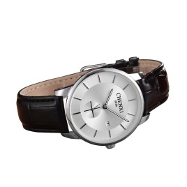 CHENXI 067A New Luxury Simple Style Genuine Leather Dres Quartz Wrist Watches for Men - Sliver and White-Men