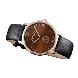Chenxi 070A Top Brand Luxury Dual Time Casual Business Watch Man Wrist Watches Men Quartz WristWatch Relogio Masculino - Gold and Brown-Men