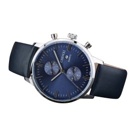 CHENXI 071A Masculino Men Fashion Watches In Real Leather Brand Man Luxury Wrist Watch Round - Sliver and Blue-Men