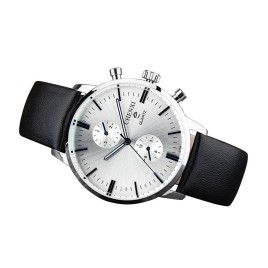 CHENXI 071A Masculino Men Fashion Watches In Real Leather Brand Man Luxury Wrist Watch Round - Sliver and White-Men