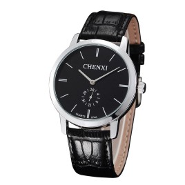 CHENXI 074A Brand Simple Style Leather Dress Wrist Watch Quartz Hours Wristwatch for Men - Sliver and Black-Men