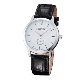 CHENXI 074A Brand Simple Style Leather Dress Wrist Watch Quartz Hours Wristwatch for Men - Sliver and White-Women