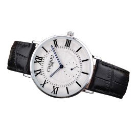 CHENXI 076B Brand Luxury Watches Female Quartz Watch Tashion casual Classic Strap Genuine Leather Men Wristwatch Relogio Masculino - Sliver and White-Men