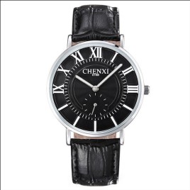 CHENXI 076B Brand Luxury Watches Female Quartz Watch Tashion casual Classic Strap Genuine Leather Men Wristwatch Relogio Masculino - Sliver-Men