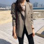 Classic Double-breasted Plaid Jacket Notched-collar Suit Coat