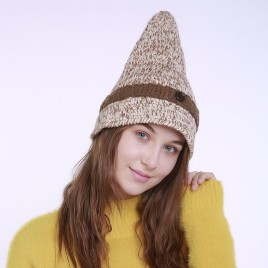 Creative Winter Autumn Warm Women Hand-Knitted Button Mixed Color Witch Pointed Hat