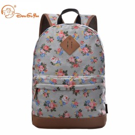 Douguyan Canvas Floral Print Backpack Preppy Leisure Travel Bag