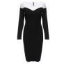 Elegant Round Collar Long Sleeve Color Block Sheath Bodycon Dress for Ladies