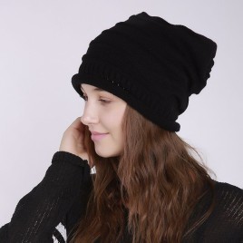 Fashion Unisex Men Women Winter Autumn Solid Color Pleated Striped Thin Knit Wool Hat