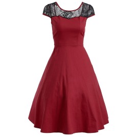 Floral Lace Panel Swing Dress