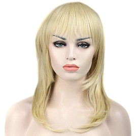 Fluffy Light Blonde Trendy Natural Wave Full Bang Long Heat Resistant Synthetic Capless Wig For Women