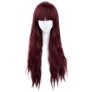 Full Bangs Long Half Curly Hair Wig Heat Resistant Natural Wine Red