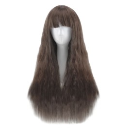 Full Bangs Long Heat Resistant Natural Half Curly Hair Wig