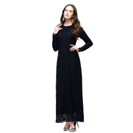 Full Lace Muslim National Costume Robe Clothes Costume Dress Long Sleeve Skirt Suit-dress Elegant Skirts M Size - Black