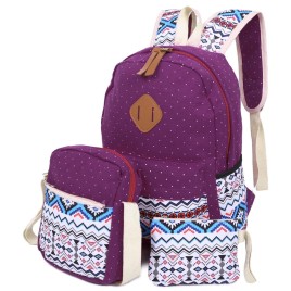 Guapabien 3pcs Casual Print Zipper Type Student Backpack Travel Bag