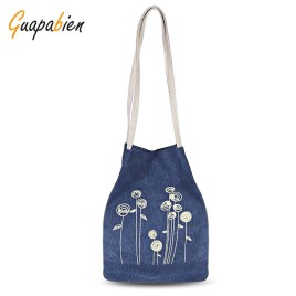 Guapabien Canvas Handbag Flower Print Bucket Shoulder Bag