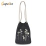 Guapabien Canvas Handbag Flower Print Bucket Shoulder Bag