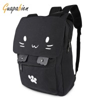 Guapabien Cat Face Flap Cover Canvas Backpack for Girls