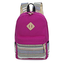 Guapabien Ethnic Style Floral Embroidery Striped Canvas Portable Backpack for Girls