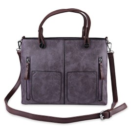 Guapabien Fashion Vintage Dual Pocket Handbag Large Package Scrub Leather Shoulder Bag for Ladies
