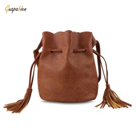 Guapabien Fashionable Drawstring Embroidery Bucket Tote Shoulder Messenger Crossbody Bag