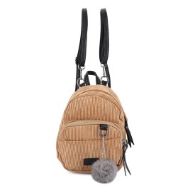 Guapabien Mini Corduroy Fabric Women Backpack Fluffy Ball Shoulder Bag