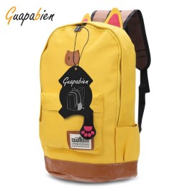 Guapabien Preppy Cat Patchwork Canvas Zipper Backpack