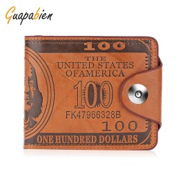 Guapabien PU Leather Magnet Snap Fastener Short Wallet for Men