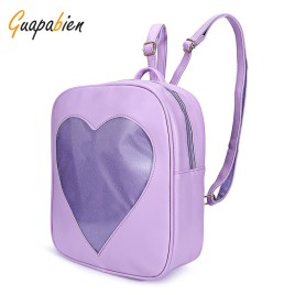 Guapabien PU Leather Transparent Heart Backpack for Girls