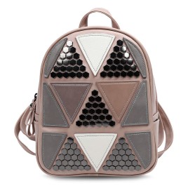 Guapabien PU Leather Triangular Applique Patch Bag Women Backpack