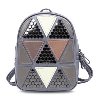 Guapabien PU Leather Triangular Applique Patch Bag Women Backpack