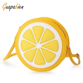 Guapabien Round Lemon Pattern Zipper Crossbody Shoulder Dual Purpose Mini Bags for Ladies