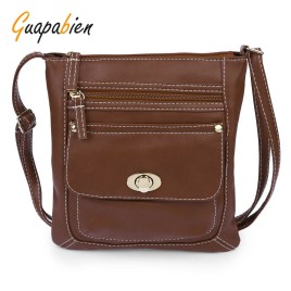Guapabien Solid Color Turn Lock Zipper Vertical Dual Purposes Shoulder Messenger Bag for Women