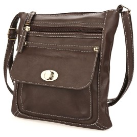 Guapabien Solid Color Turn Lock Zipper Vertical Dual Purposes Shoulder Messenger Bag for Women