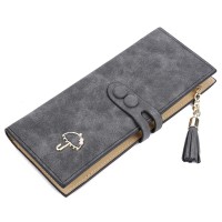 Guapabien Umbrella Tassel Solid Color Letter Dual Snap Fasteners Long Clutch Wallet for Women