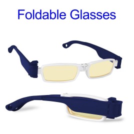 IEYE Auto-popup Foldable Read Glass Night Vision Enhanced and Anti Blue Ray with Adjustable Handle for 100 / 150 / 200 / 250 / 300° - Reading Glasses Navy Blue and White-300degrees