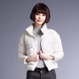 Korean Fashion Short Down Jacket Female High Stand Collar Long Sleeve Warm Thicken Coat