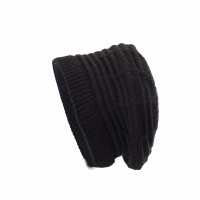 Korean Women Winter Solid Color Plus Fleece Wool Jacquard Striped Knit Warm Beret Cap