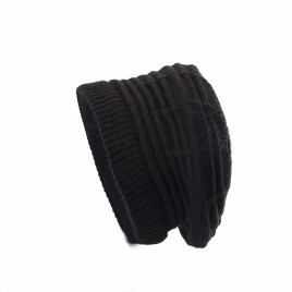 Korean Women Winter Solid Color Plus Fleece Wool Jacquard Striped Knit Warm Beret Cap