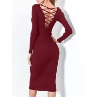 Lace Up Backless Long Sleeve Bodycon Dress