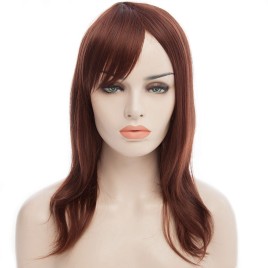 Layered Long Chestnut Straight Tilt Women's Synthetic Wig With Face Side Bang