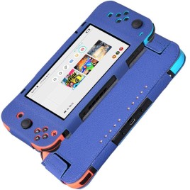 Litchi Pattern Controller Video Game Consoles Bag Luxury Skin PU Case Cover Protector for Nintendo Switch - Blue