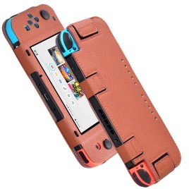 Litchi Pattern Controller Video Game Consoles Bag Luxury Skin PU Case Cover Protector for Nintendo Switch - Brown