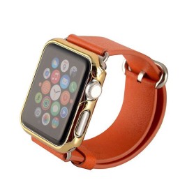 Loopee Retro Genuine Leather Loop for Apple Watch Band Double Tour 42mm Adjustable Magnetic for Apple Watch Leather Strap Men - Orange