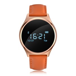 M7 0.96 OLED Touch Screen Blood Pressure Heart Rate Monitor Activity Tracker Monitor Smart Watch for Android / iOS Phone - Golden Leather Strap