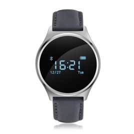 M7 0.96 OLED Touch Screen Blood Pressure Heart Rate Monitor Activity Tracker Monitor Smart Watch for Android / iOS Phone - Silver Leather